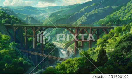 The ancient stone bridge, built for rice farmers, spans the river in a narrow mountain gorge. 131208100