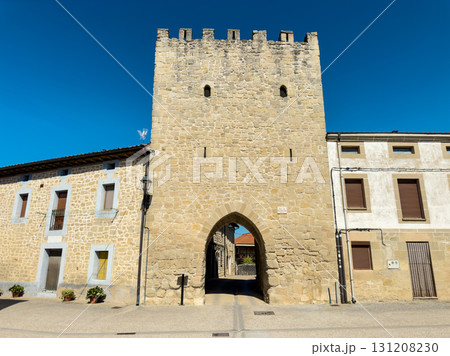 Medieval stone tower in Santa Gadea del Cid, Burgos, Spain, serving as an ancient gateway to the 131208230