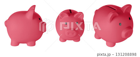 Set Piggy bank pig Red color on isolated white background 131208898