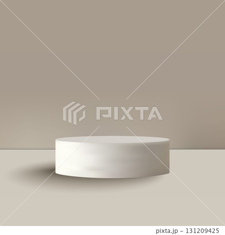 A minimalistic white podium for product display on a beige background. A minimalistic white podium for product display on a beige background. 131209425