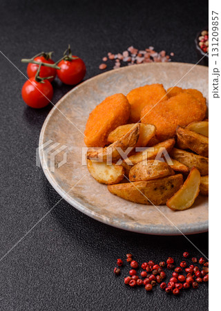 Crispy chicken nuggets, meat takeaway meal with salt. Chicken nuggets, fast food Crispy chicken nuggets, meat takeaway meal with salt. Chicken nuggets, fast food 131209857