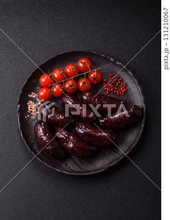 Blood sausage, pudding, meat food with lard and spices. Blood sausage Blood sausage, pudding, meat food with lard and spices. Blood sausage 131210067