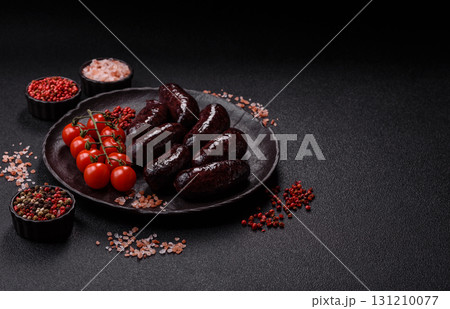 Blood sausage, pudding, meat food with lard and spices. Blood sausage Blood sausage, pudding, meat food with lard and spices. Blood sausage 131210077