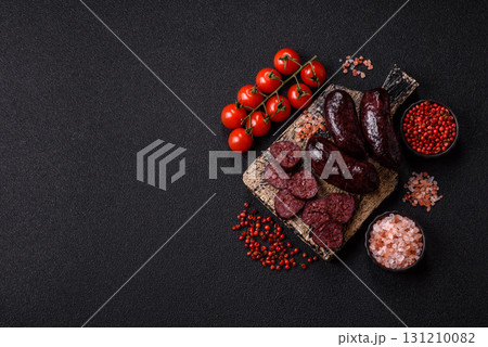 Blood sausage, pudding, meat food with lard and spices. Blood sausage Blood sausage, pudding, meat food with lard and spices. Blood sausage 131210082