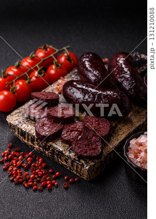 Blood sausage, pudding, meat food with lard and spices. Blood sausage Blood sausage, pudding, meat food with lard and spices. Blood sausage 131210088