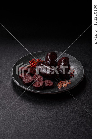 Blood sausage, pudding, meat food with lard and spices. Blood sausage 131210100