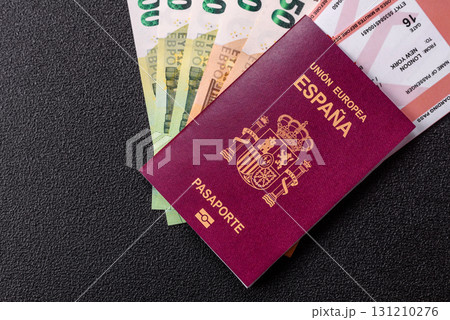 Spain passport for travelling, flying and doing business. Spanish document, id 131210276