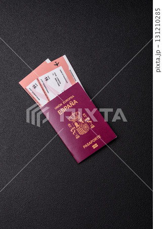 Spain passport for travelling, flying and doing business. Spanish document, id 131210285