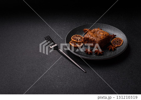 Chocolate brownie cake, food, sweet dessert with nuts rectangular shape. Sweet chocolate brownie 131210319