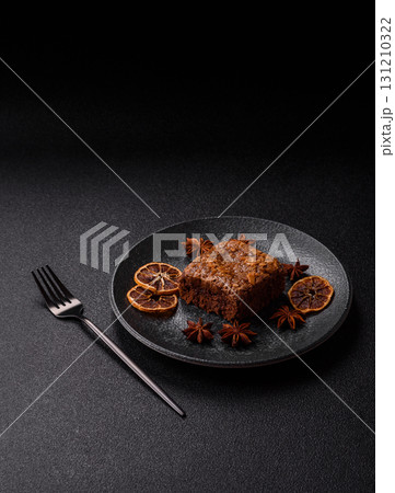 Chocolate brownie cake, food, sweet dessert with nuts rectangular shape. Sweet chocolate brownie 131210322