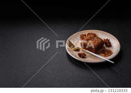 Chocolate brownie cake, food, sweet dessert with nuts rectangular shape. Sweet chocolate brownie 131210335