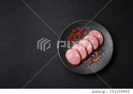 Sliced ham, meat, pork or turkey sausage for sandwiches. Ham slices, food Sliced ham, meat, pork or turkey sausage for sandwiches. Ham slices, food 131210493