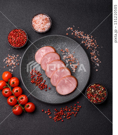 Sliced ham, meat, pork or turkey sausage for sandwiches. Ham slices, food Sliced ham, meat, pork or turkey sausage for sandwiches. Ham slices, food 131210505