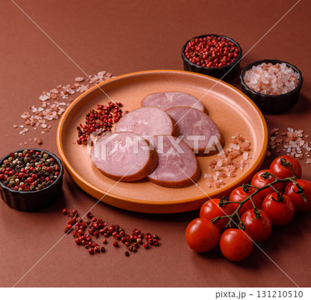 Sliced ham, meat, pork or turkey sausage for sandwiches. Ham slices, food 131210510