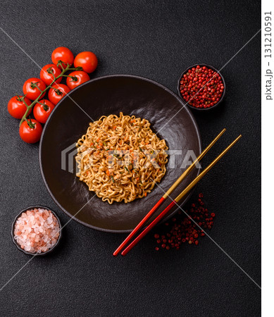 Instant noodles or ramen, Asian food, pasta with vegetables. Noodles, takeaway food 131210591