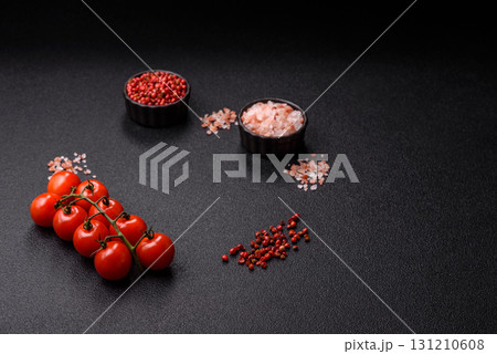 Ingredients for cooking cherry tomatoes, salt, spices and herbs 131210608