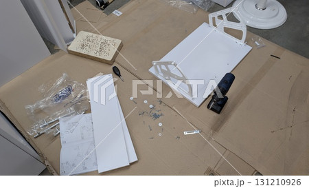 Creating various Crafting Materials and Tools arranged neatly on a Designated Work Surface Creating various Crafting Materials and Tools arranged neatly on a Designated Work Surface 131210926