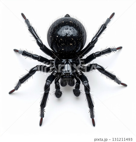 Black Spider with Red Accents Isolated on White Background Studio Shot 131211493