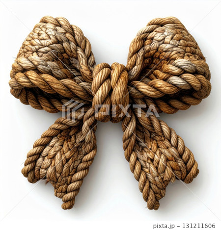 Brown Rope Bow Tie Isolated on White Background with Intricate Braiding Detail for Nautical Theme Decor 131211606