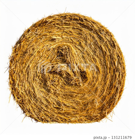 Close Up of Golden Hay Bale with Textured Details Against White Background Close Up of Golden Hay Bale with Textured Details Against White Background 131211679