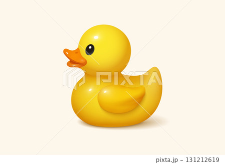 3d duck rubber yellow bathroom toy element side view. Yellow duck 3d kid baby rubber icon object 131212619