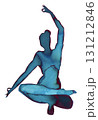 Elegant figure in watercolor and ink showcasing a poised meditation pose in tranquil hues 131212846