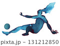 Dynamic figure in vibrant watercolor illustrating action of kicking a ball 131212850
