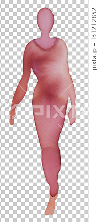 Elegant watercolor figure walking gracefully with flowing movements in soft hues of pink and red 131212852