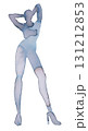 Elegant figure in watercolor and ink poised in a striking pose with high heels 131212853