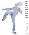 Dynamic watercolor illustration of a martial artist performing a kick during training session 131212855