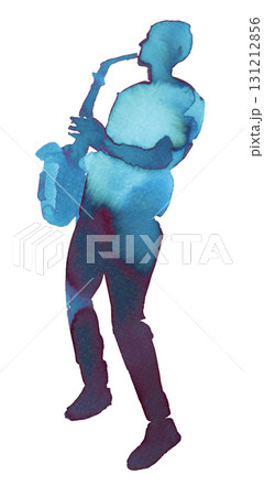 Jazz musician performing with saxophone at a vibrant sunset in an urban setting Jazz musician performing with saxophone at a vibrant sunset in an urban setting 131212856