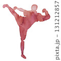 Dynamic silhouette of a martial artist executing a high kick in vibrant watercolor style 131212857