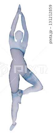 Graceful pose of a dancer captured in soft watercolor and ink technique within a serene setting 131212859