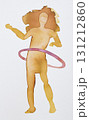 Colorful silhouette of a person hula hooping with flowing hair in a vibrant watercolor design 131212860