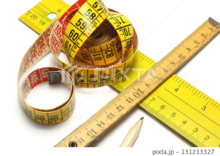 Yellow Measuring tape for tool roulette or ruler. Tape measure template in centimeters 131213327