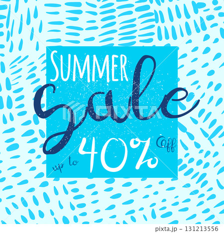 Vector blue summer sale banner, shop marketing template for promotions, blue sea textured design 131213556