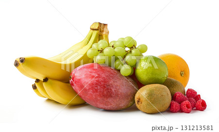 various fresh fruits on white background 131213581
