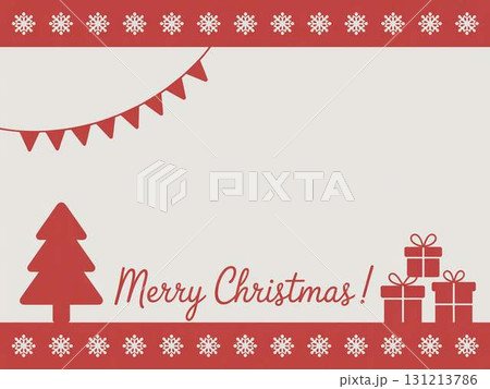 赤いクリスマスツリーとガーランドのクリスマスカード 131213786