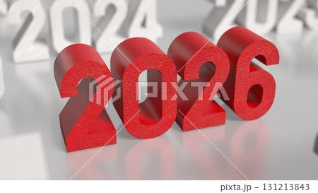 The Red 2026 for New year or celebration concept 3d Rendering. The Red 2026 for New year or celebration concept 3d Rendering. 131213843