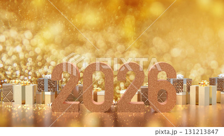 The Gold Gift box  and 2026 for Holiday or celebration concept 3d Rendering. 131213847