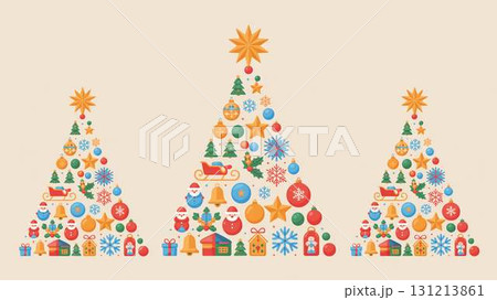 サンタと雪だるまのクリスマスツリーのイラスト サンタと雪だるまのクリスマスツリーのイラスト 131213861