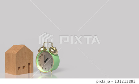 The Clock and House for Building or Property concept 3d Rendering. The Clock and House for Building or Property concept 3d Rendering. 131213893