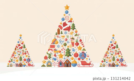 サンタや雪の結晶でできたクリスマスツリーのイラスト サンタや雪の結晶でできたクリスマスツリーのイラスト 131214042