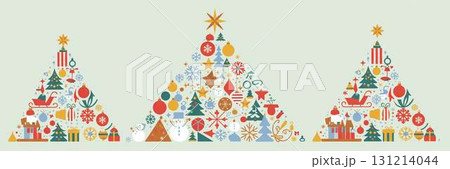 カラフルなクリスマスアイテムのクリスマスツリーのイラスト カラフルなクリスマスアイテムのクリスマスツリーのイラスト 131214044