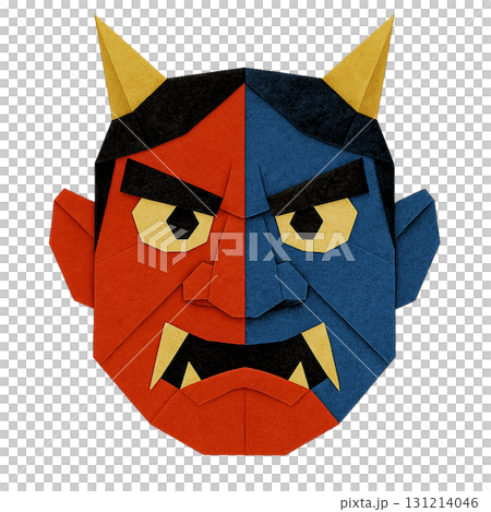 Setsubun Oni Mask 3D Origami Illustration (Red Oni/Blue Oni) / Transparent Background 131214046
