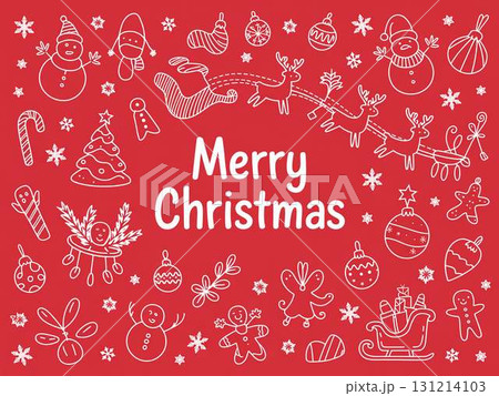 手描き風のクリスマスアイテムとサンタのイラスト 131214103