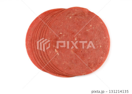 Sliced boiled ham sausage isolated on white background 131214135