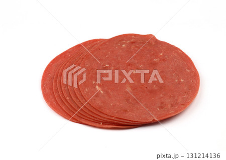 Sliced boiled ham sausage isolated on white background 131214136