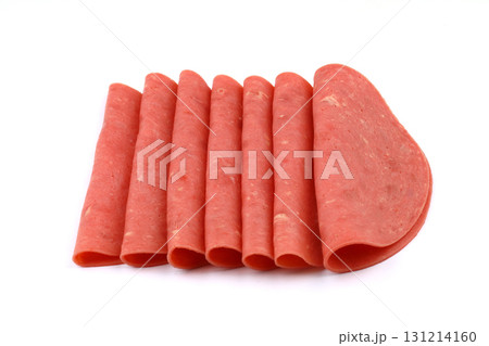 Sliced boiled ham sausage isolated on white background Sliced boiled ham sausage isolated on white background 131214160