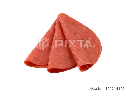 Sliced boiled ham sausage isolated on white background 131214161
